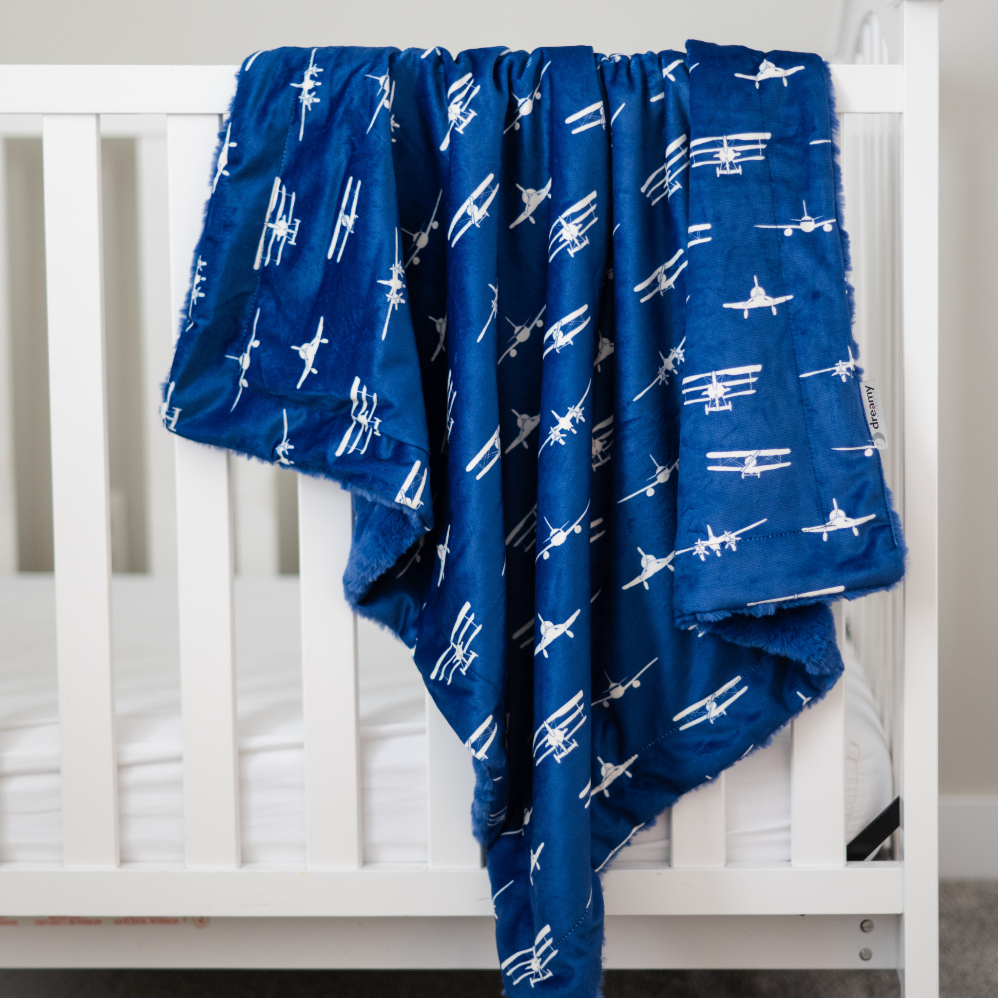 Airplanes Take Flight Navy Baby Blanket – Dreamy Blankets
