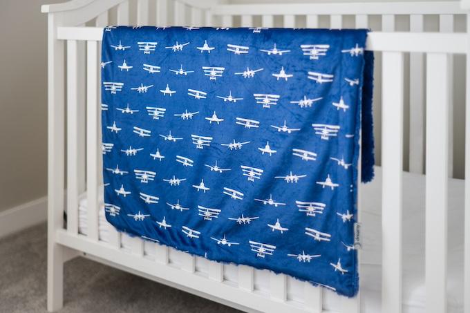 Airplanes Take Flight Navy Baby Blanket