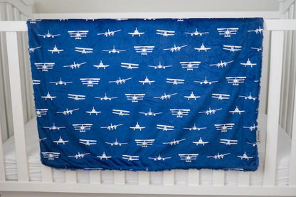 Airplanes Take Flight Navy Baby Blanket