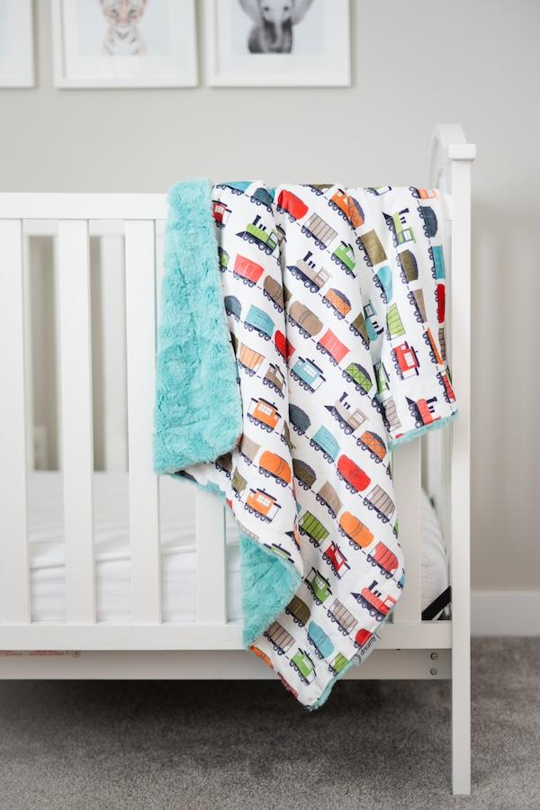 All Aboard Train Cream Baby Blanket