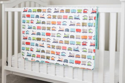 All Aboard Train Cream Baby Blanket