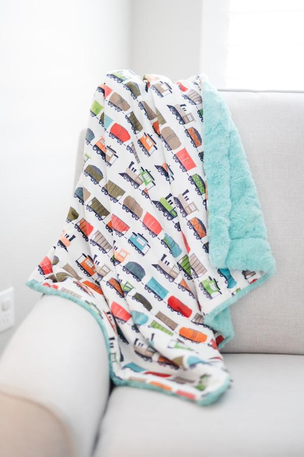 All Aboard Train Cream Baby Blanket