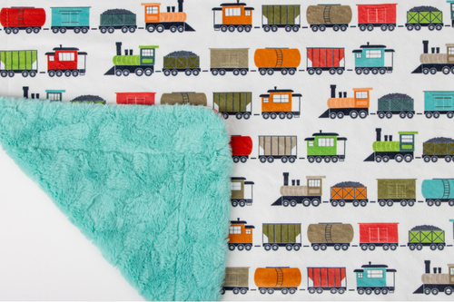 All Aboard Train Cream Baby Blanket