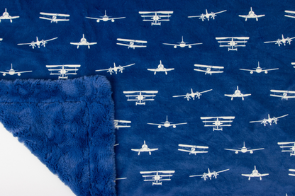 Airplanes Take Flight Navy Baby Blanket