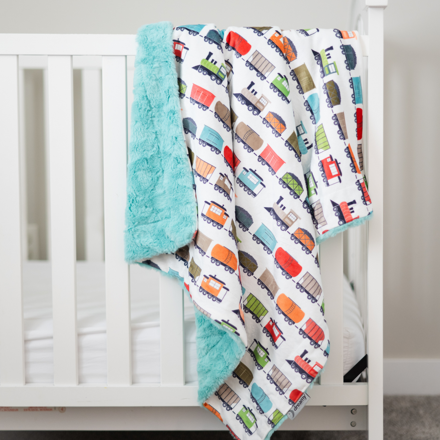 All Aboard Train Cream Baby Blanket