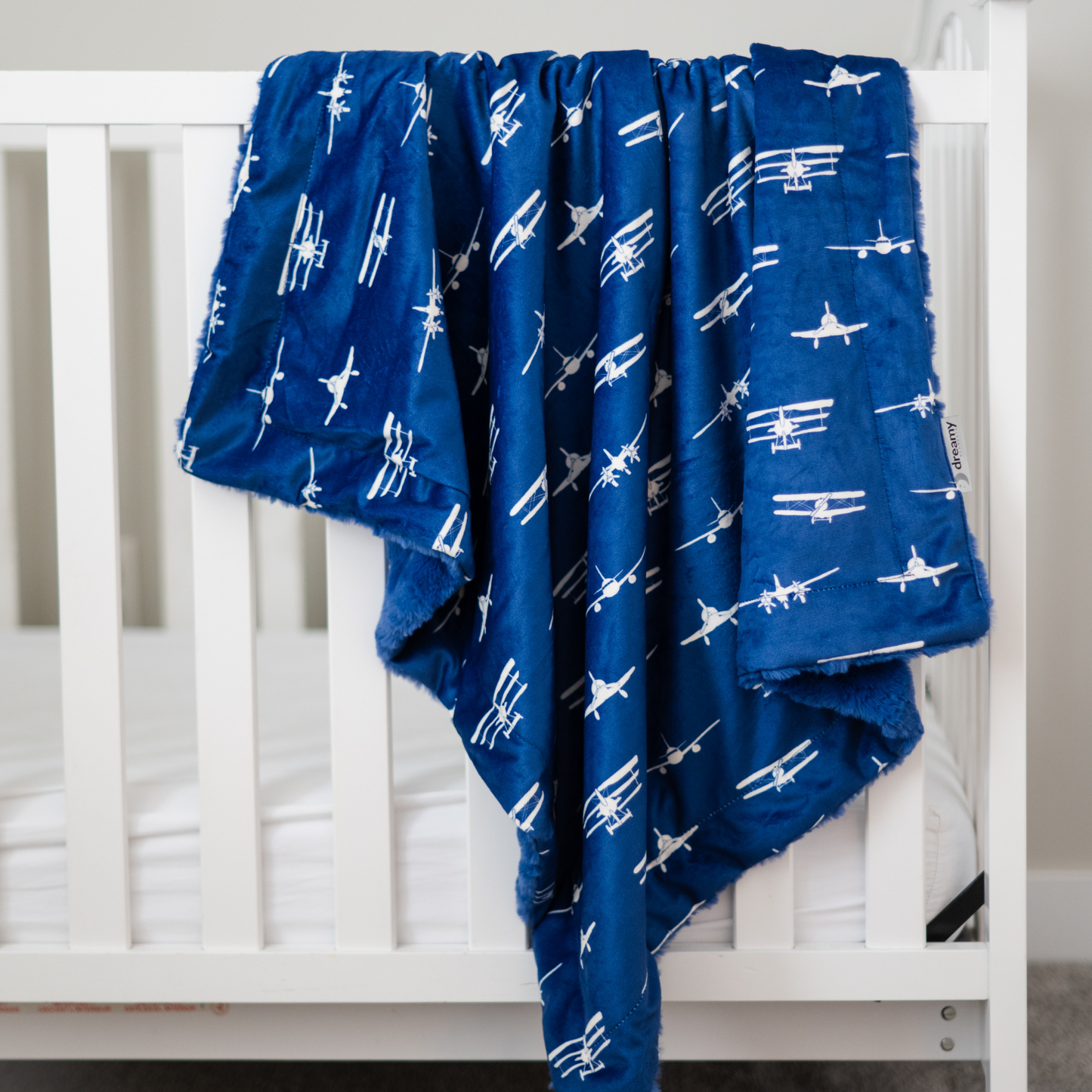 Airplanes Take Flight Navy Baby Blanket